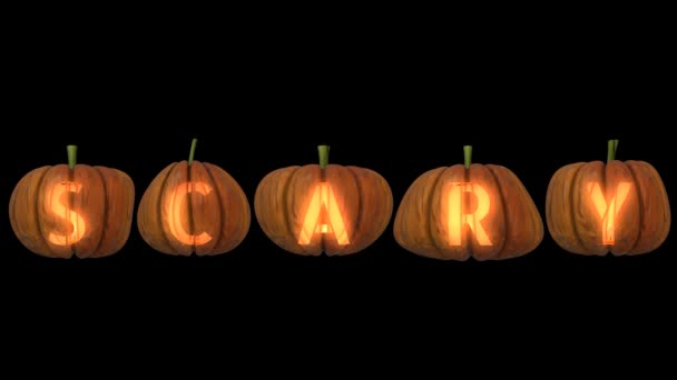 Scrisori Dovleac Sculptate Halloween Lumânare Canal Alfa Formând Textul Înfricoșător — Videoclip de stoc