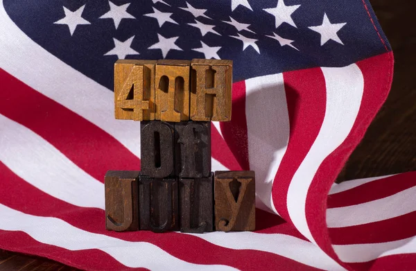 4Th July Sign Using Wooden Letter Blocks United States Flag — Stock Photo, Image