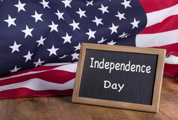 Independence Day Text Written Chalkboard American Flag Background — Stock Photo, Image