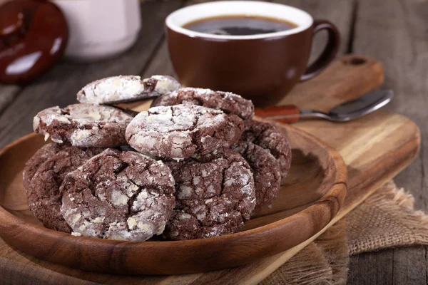 Pile Biscuits Chocolat Sur Une Assiette Bois Rustique Avec Une — Photo