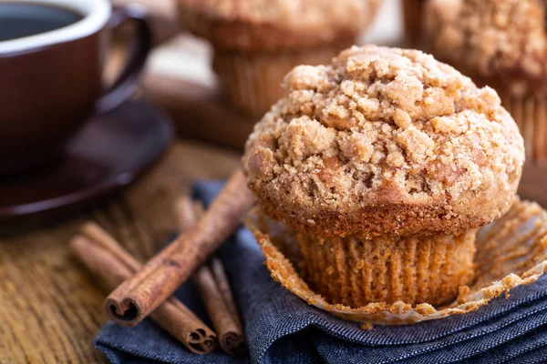 Closeup of a Cinnamon Muffin on a Blue Napkin — Stock Photo, Image