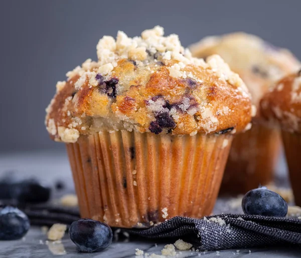 Closeup of a Blueberry Muffin and Berries