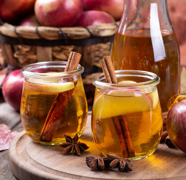 Apple Cider With Sliced Apples and Cinnamon Stick