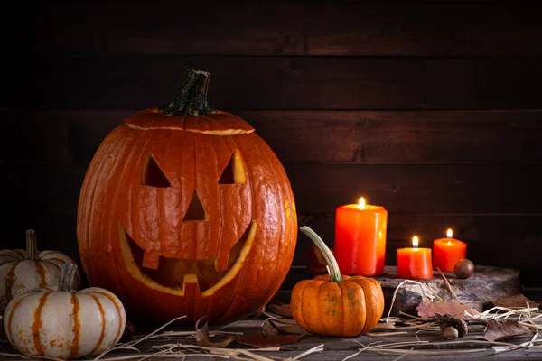 Jack-O-Lantern With Pumpkins and Candles — Stock Photo, Image