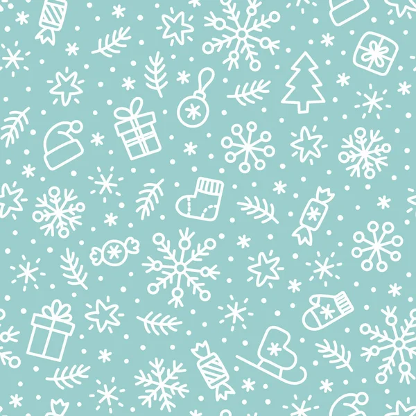 Doodle de inverno padrão de férias branco e azul pastel 01 — Vetor de Stock