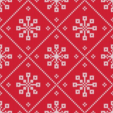 Yuvarlak kar taneleriyle kırmızı ve beyaz örgülü desen