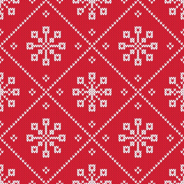 Красно-белый трикотаж с круглыми снежинками — стоковый вектор