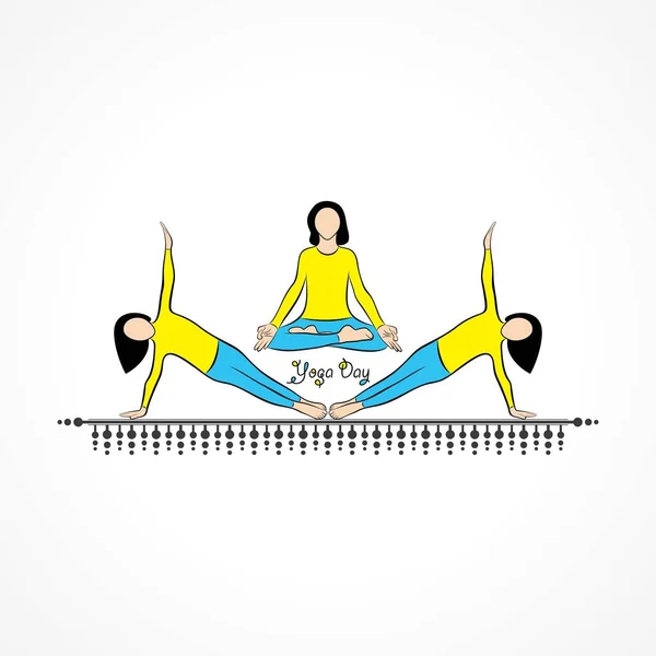 Illustrazione Donna Che Yogasan Giornata Internazionale Yoga Giugno — Vettoriale Stock