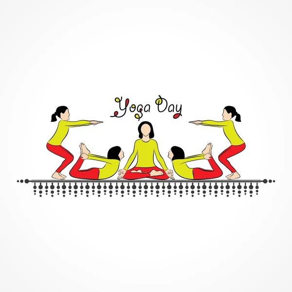 Uluslararası Yoga Günü Için Haziran Yogasan Yapan Kadının Resmi — Stok Vektör