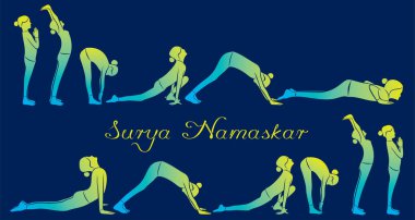 illustration of woman doing SURYA NAMASKAR for International Yoga Day clipart
