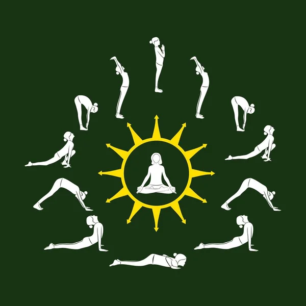 Ilustración Mujer Haciendo Surya Namaskar Para Día Internacional Del Yoga — Archivo Imágenes Vectoriales