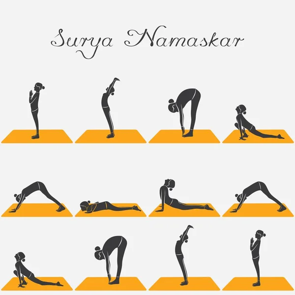 Illustrazione Donna Che Surya Namaskar Giornata Internazionale Yoga — Vettoriale Stock