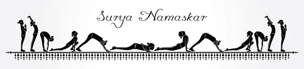 Uluslararası Yoga Günü Nde Surya Namaskar Yapan Bir Kadının Resmi — Stok Vektör