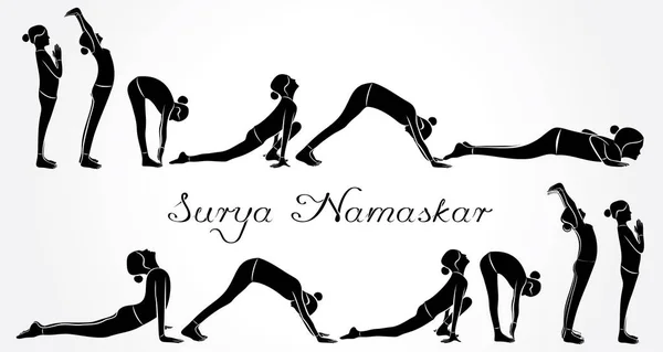 Ilustração Mulher Fazendo Surya Namaskar Para Dia Internacional Yoga —  Vetores de Stock