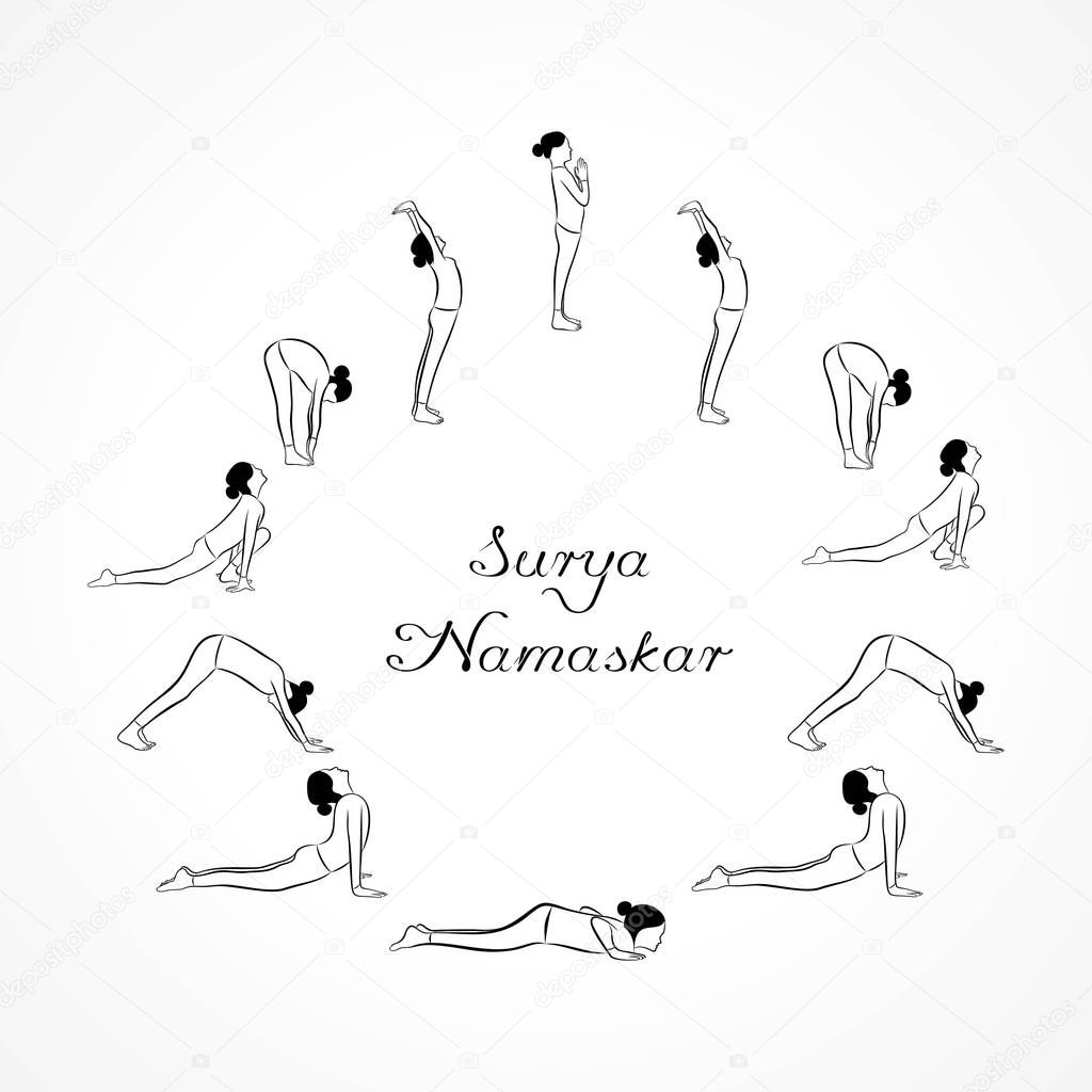 Illustration of woman doing SURYA NAMASKAR for International Yoga Day