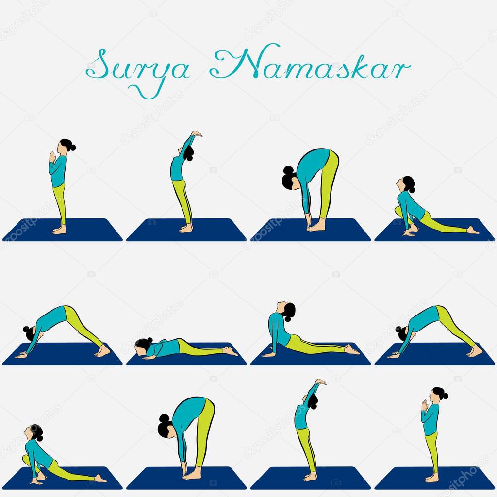 illustration of woman doing SURYA NAMASKAR for International Yoga Day