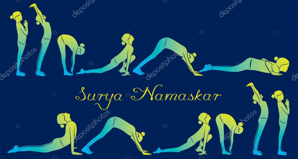 Illustration of woman doing SURYA NAMASKAR for International Yoga Day