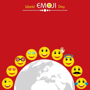Dünya emoji günü tebrik kartı tasarımı şablonu farklı duygularla