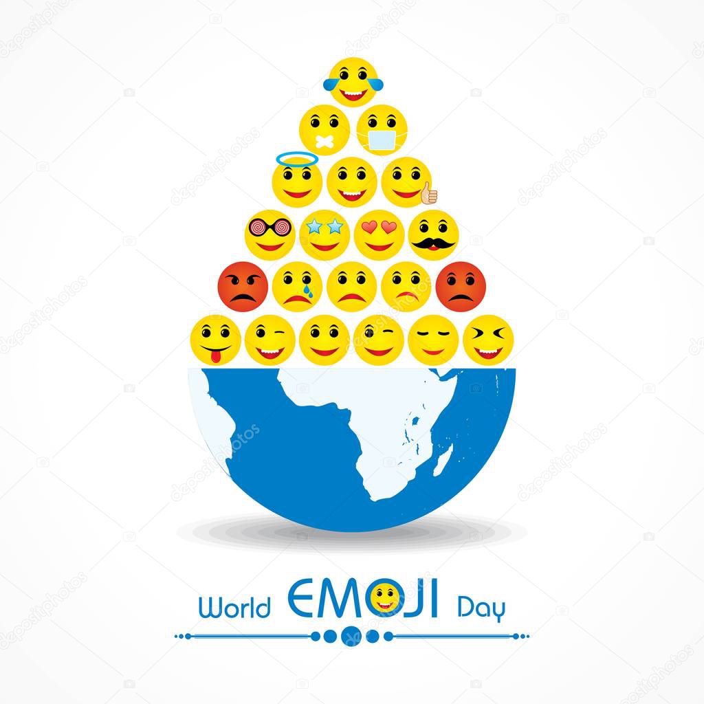 World emoji day greeting card design template with different feelings
