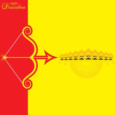 Mutlu Dussehra festivalinin Hindistan arka planındaki yay ve okun gösterimi