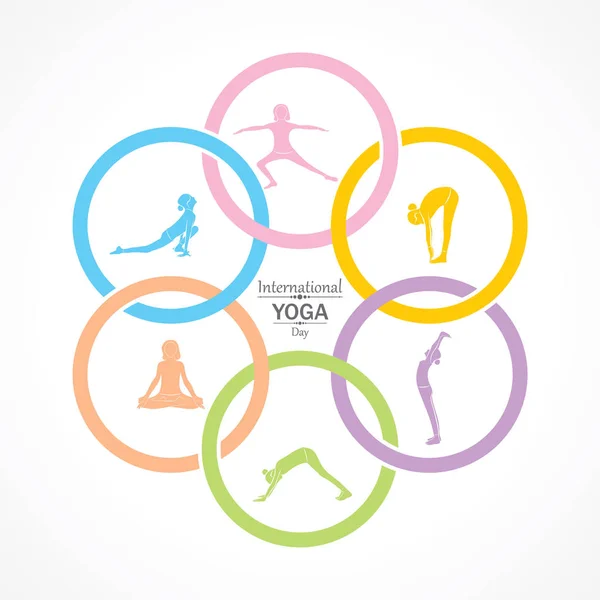 Illustration de la femme faisant YOGASAN pour la Journée internationale du Yoga — Image vectorielle