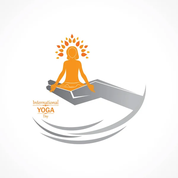 Illustration de la femme faisant YOGASAN pour la Journée internationale du Yoga — Image vectorielle