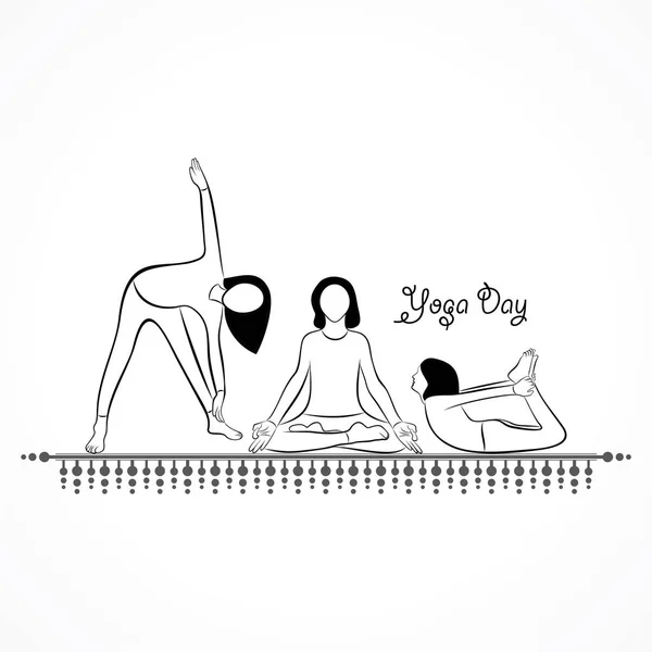Kadının Yogasan Uluslararası Yoga gün için yapması çizimi — Stok Vektör