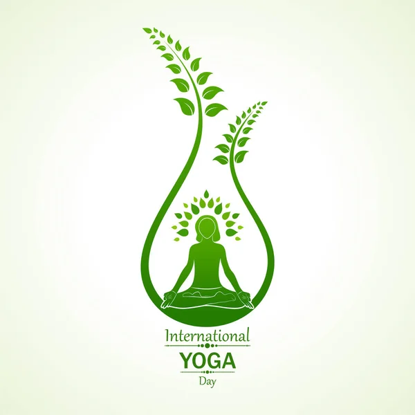 Ilustración de la mujer haciendo YOGASAN para el Día Internacional del Yoga — Archivo Imágenes Vectoriales