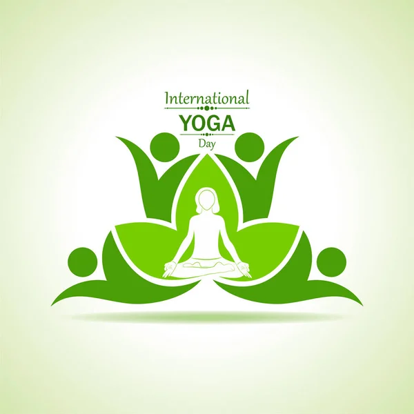 Ilustração de mulher fazendo YOGASAN para o Dia Internacional de Yoga — Vetor de Stock