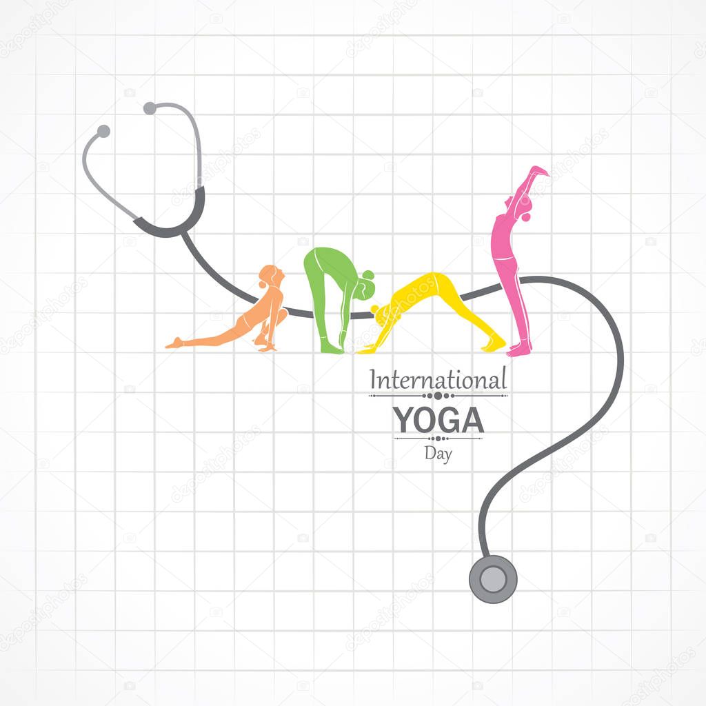 Illustration of woman doing YOGASAN for International Yoga Day on 21st June