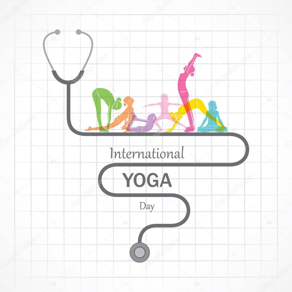 Illustration of woman doing YOGASAN for International Yoga Day on 21st June