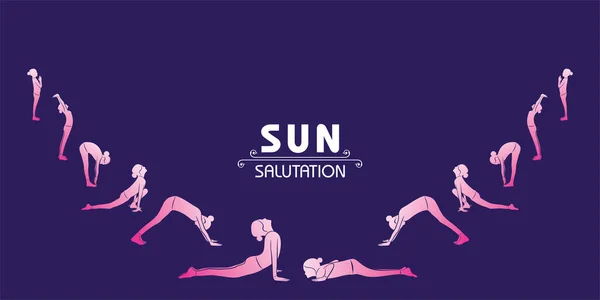 Ilustracja Dziewczyny Robiącej Sun Salutation Międzynarodowy Dzień Jogi Obserwowany Czerwca — Wektor stockowy