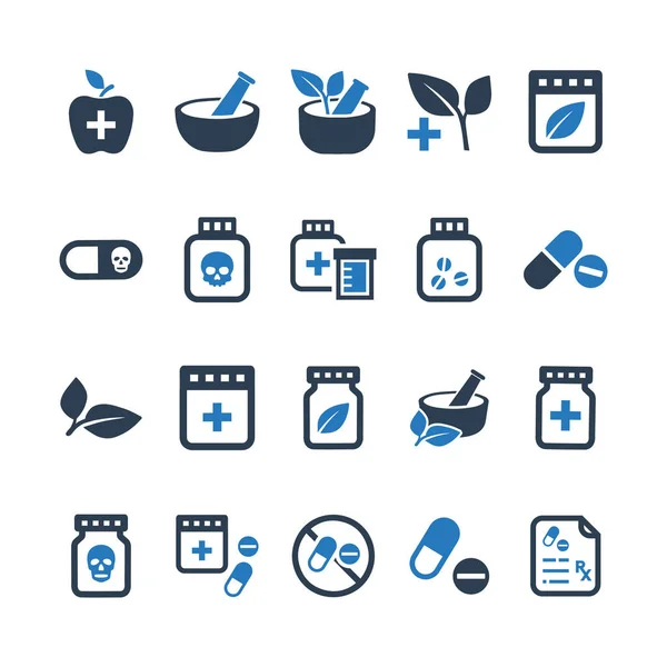 Iconos Medicamentos Versión Azul — Vector de stock