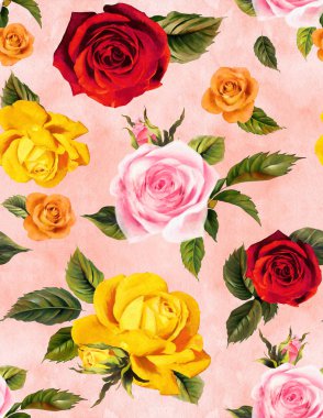 dikişsiz desen: gül ve pembe arka plan
