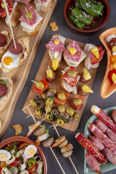 Top View Table Variety Mediterranean Appetizers Tapas Food View — Stock Photo, Image