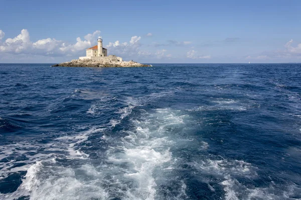 Mulo Vuurtoren Kroatië Kleine Rotsachtige Eiland — Stockfoto