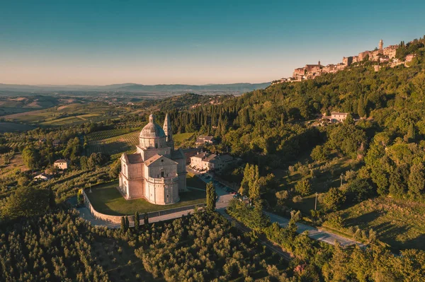Panoramatická fotografie z dronu, Montepulciano. — Stock fotografie