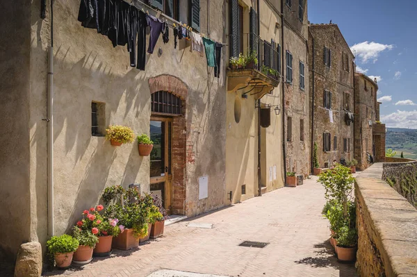 Sonnige Straßen Mit Bunten Blumen Kontrastierenden Schattierungen Spaziergang Durch Die — Stockfoto