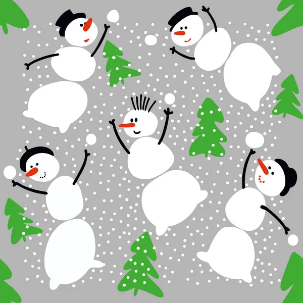 Snowman Seamless Pattern Background, Christmas Vector illustration — Stock Vector
