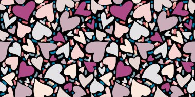 Siyah arka planda kusursuz bir kupa deseni. Aşk konsepti. Paketleme, poster, kumaş ya da kapak tasarımı. Vektör illüstrasyonu.