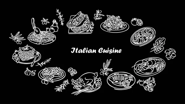 Conjunto Iconos Cocina Italiana Comida Italiana Siluetas Blancas Sobre Fondo — Archivo Imágenes Vectoriales