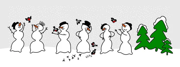 Vector Set Christmas Snowmen Isolated White Background Set Cute Snowmen — Stock Vector