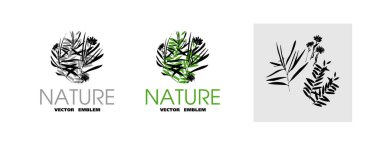 Yoga dersleri, tıp merkezleri, eczaneler, doğal ve organik gıda ve orman bitkilerinin ambalaj çemberi için logo tasarımı. Vektör simgesi.