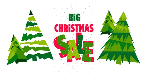 Big Christmas Sale Vector Banner Text Christmas Trees Isolated White — Stock Vector