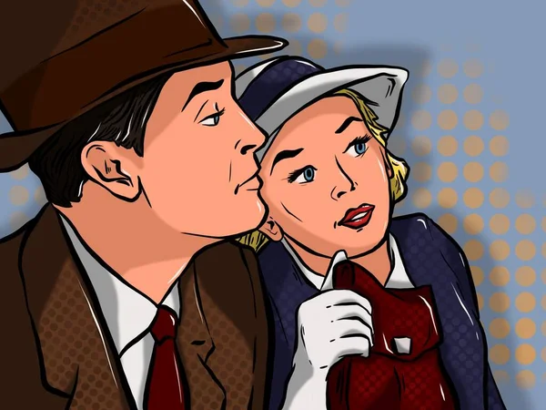 İllüzyon. Bir erkek ve bir kadın bir şey gördüklerinde şaşırırlar. Pop Art. Retro.