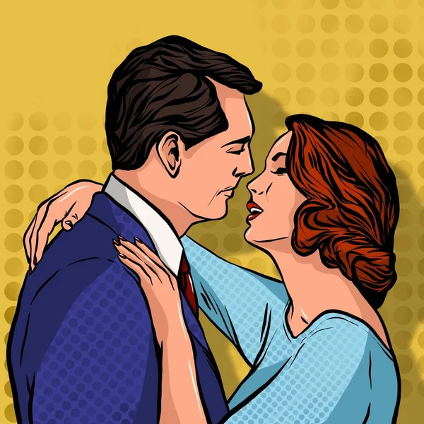 İllüzyon. Erkek ve kadın öpüşür. Pop Art. Retro.