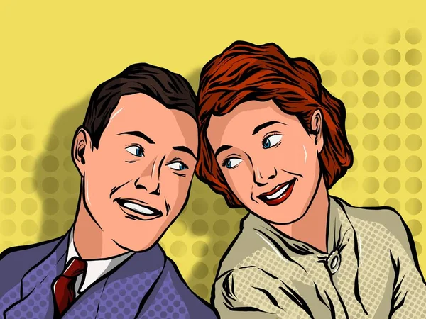 İllüzyon. Mutlu adam ve kadın birbirlerine bakıp gülümsüyorlar. Pop Sanat.