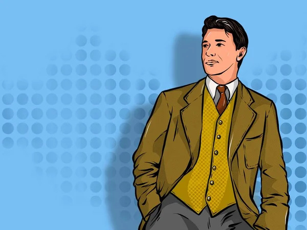 Illustration. A man in a suit and coat. Pop Art.