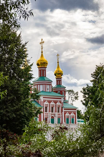 Moskova. Parktan Novodevichy Manastırı 'nın duvarları ve kiliseleri görünüyor. Novodevichya seti