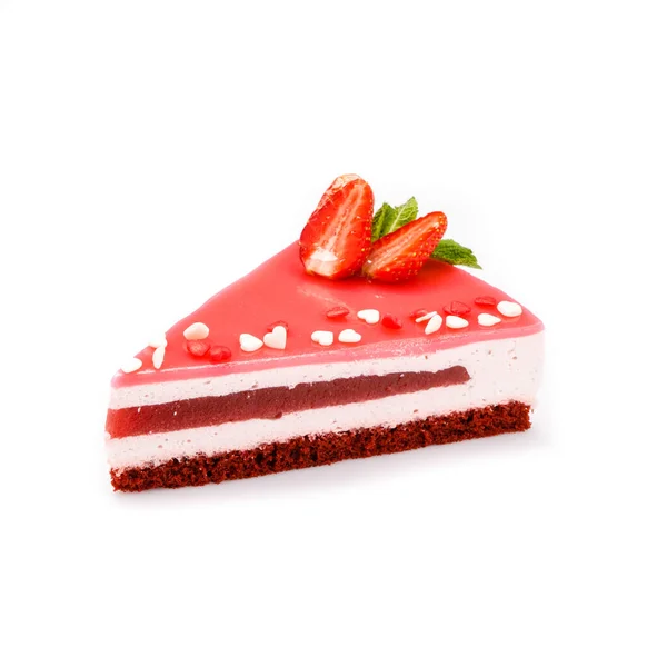 Cake Met Aardbeien Voor Een Restaurantmenu Een Witte Achtergrond — Stockfoto
